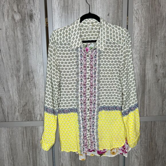 Aratta Silent Journey Shirt Medium Button Up Embroidered Bohemian - Picture 2 of 8